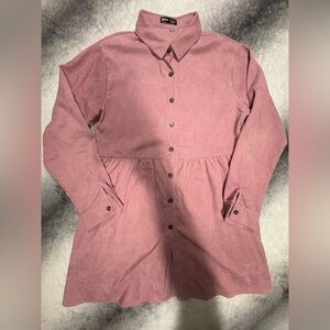 (B1) Shein Women's Pink Corduroy Mini Shirt Dress - Long Sleeve Babydoll XL 12